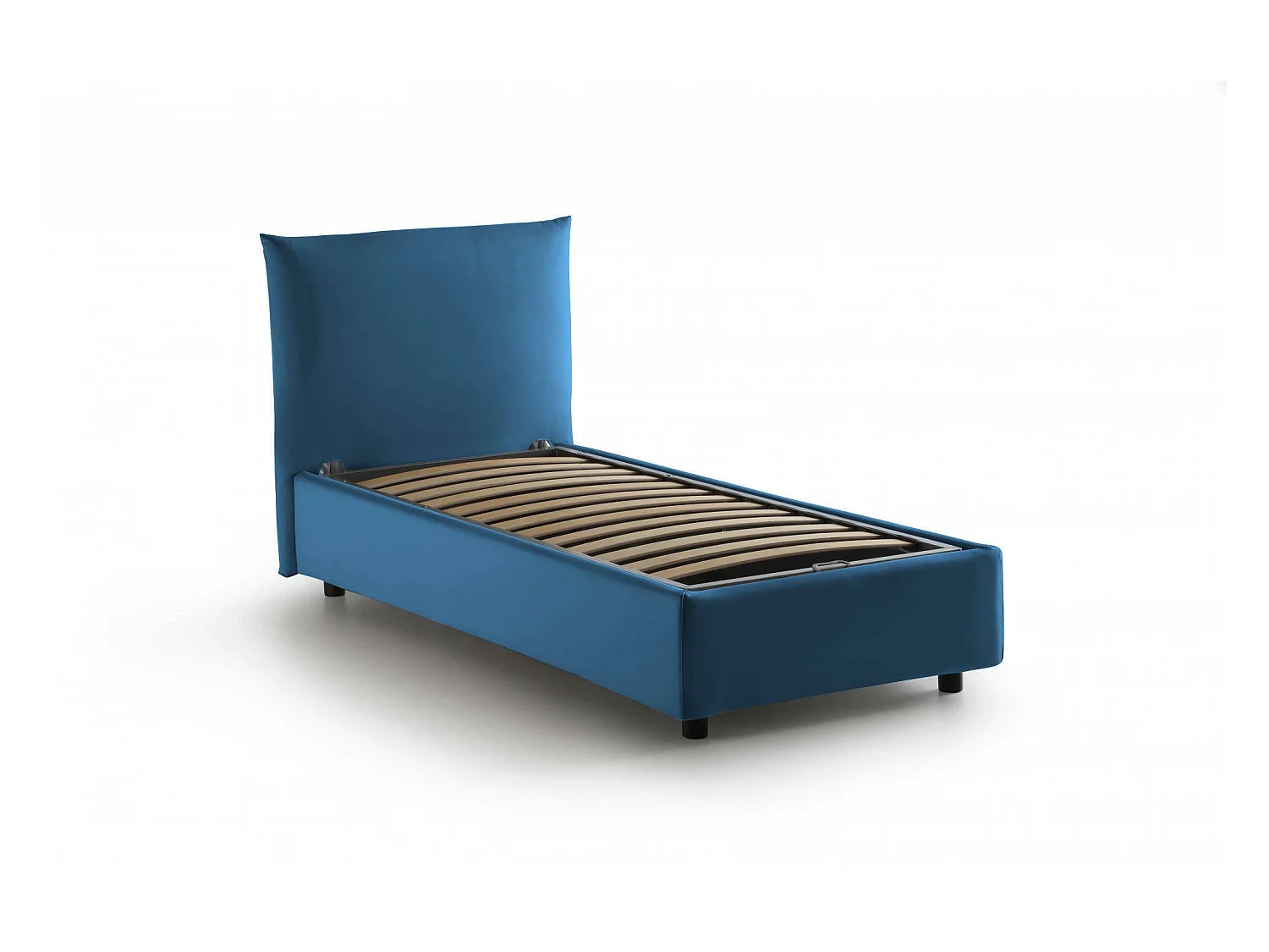 Einzelbett Dguagn, Containerbett mit Stoffbespannung, 100% Made in Italy, Seitliche Öffnung, passend für Matratze 80x190 cm, Blau