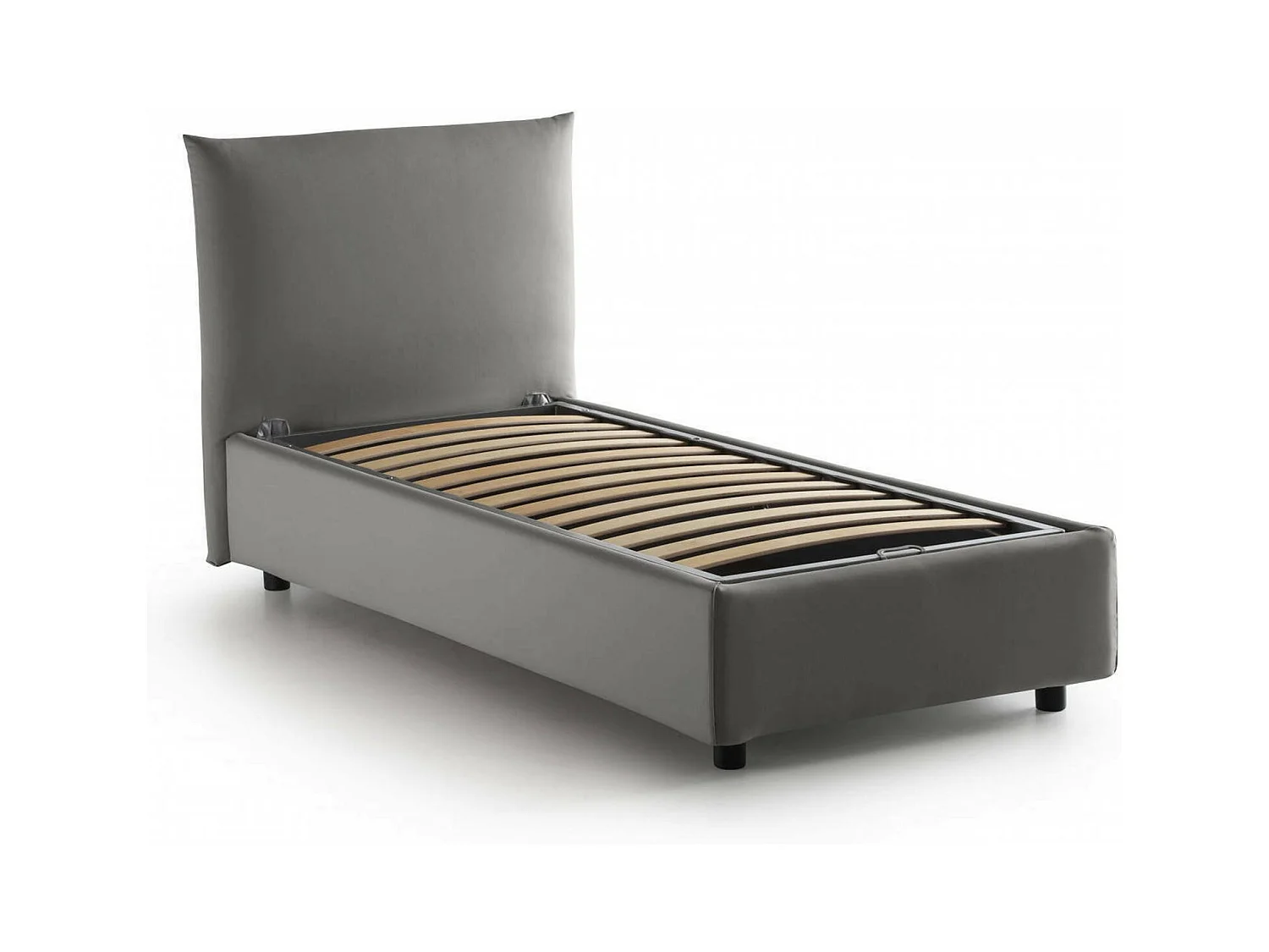 Lit simple Dguagn, Lit coffre avec revêtement en tissu, 100% Made in Italy, Ouverture latérale, adapté pour matelas 80x190 cm, Gris