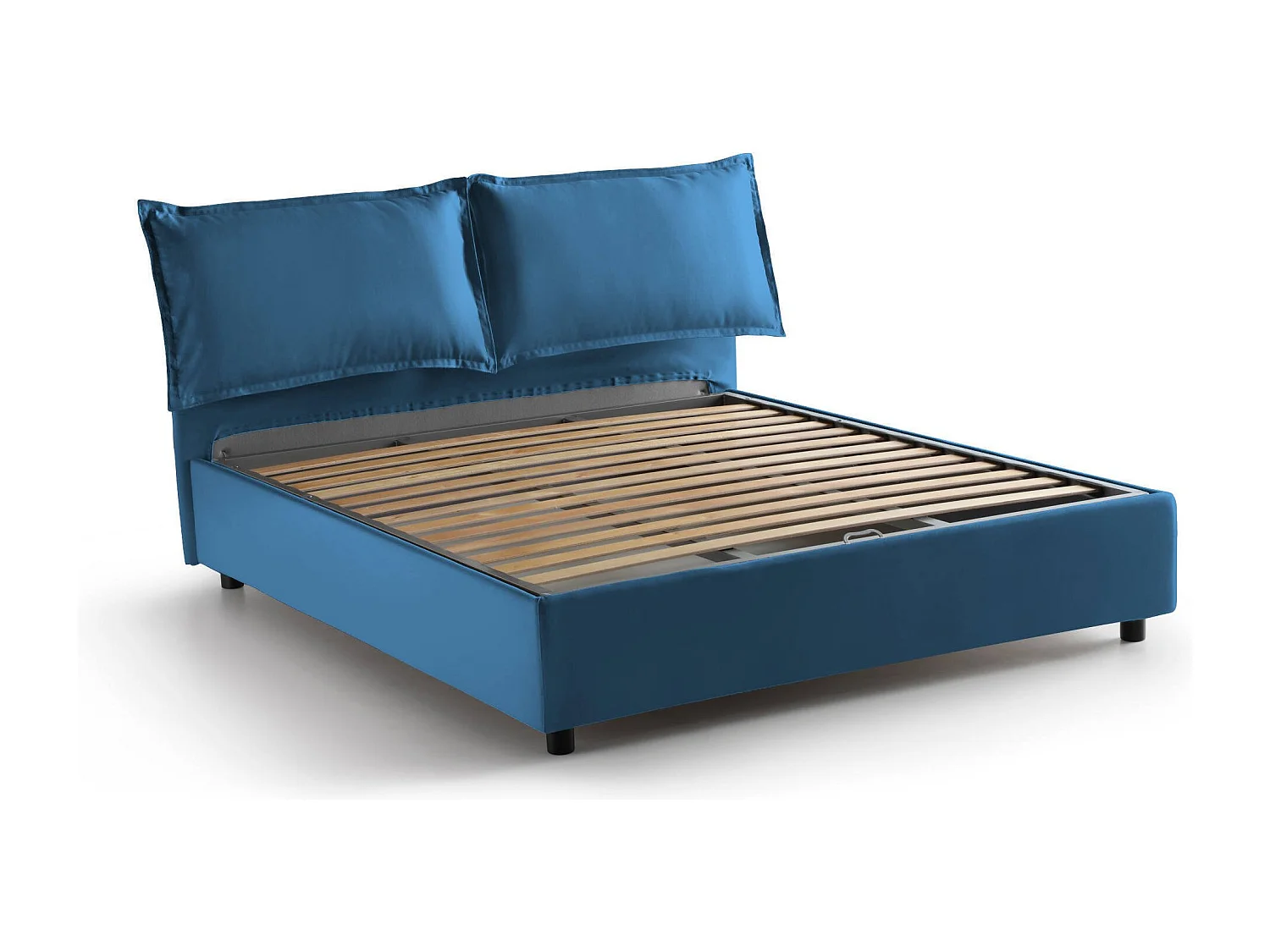 Lit double Dmarin, Lit coffre avec revêtement en tissu, 100% Made in Italy, Ouverture frontale, avec matelas 160x200 cm inclus, Bleu