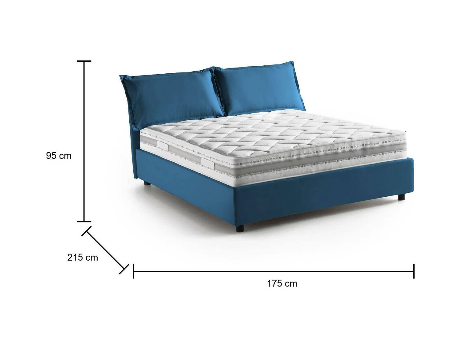 Lit double Dmarin, Lit coffre avec revêtement en tissu, 100% Made in Italy, Ouverture frontale, avec matelas 160x200 cm inclus, Bleu