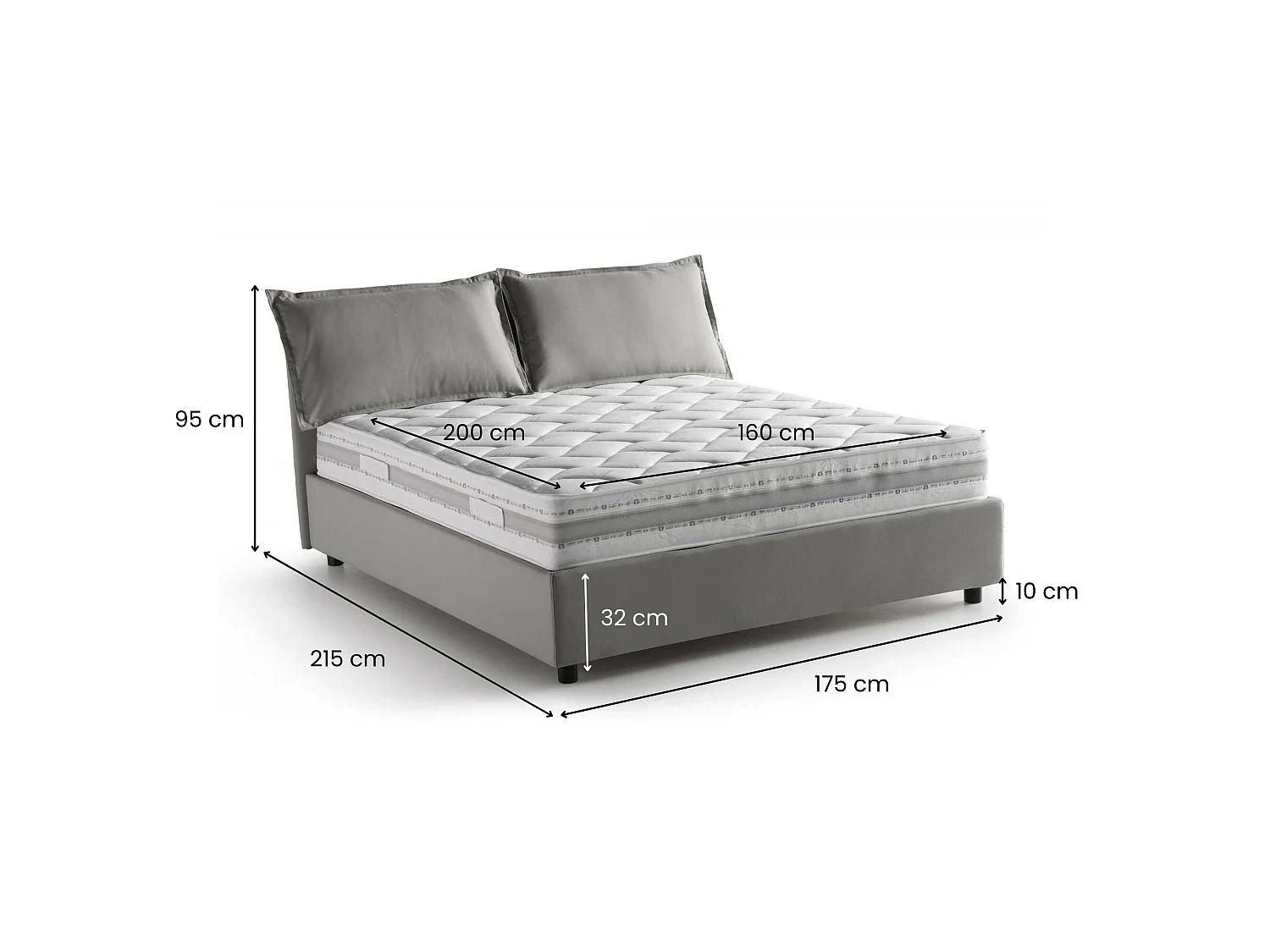 Lit double Dmarin, Lit coffre avec revêtement en tissu, 100% Made in Italy, Ouverture frontale, avec matelas 160x200 cm inclus, Gris