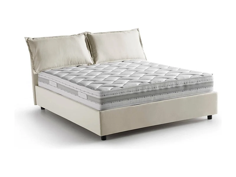Lit double Dmarin, Lit coffre avec revêtement en tissu, 100% Made in Italy, Ouverture frontale, avec matelas 160x200 cm inclus, Beige