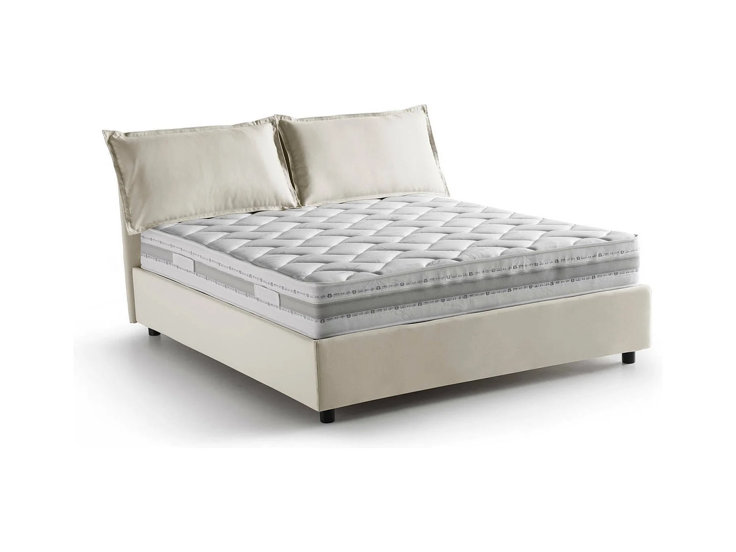 Lit double Dmarin, Lit coffre avec revêtement en tissu, 100% Made in Italy, Ouverture frontale, avec matelas 160x200 cm inclus, Beige