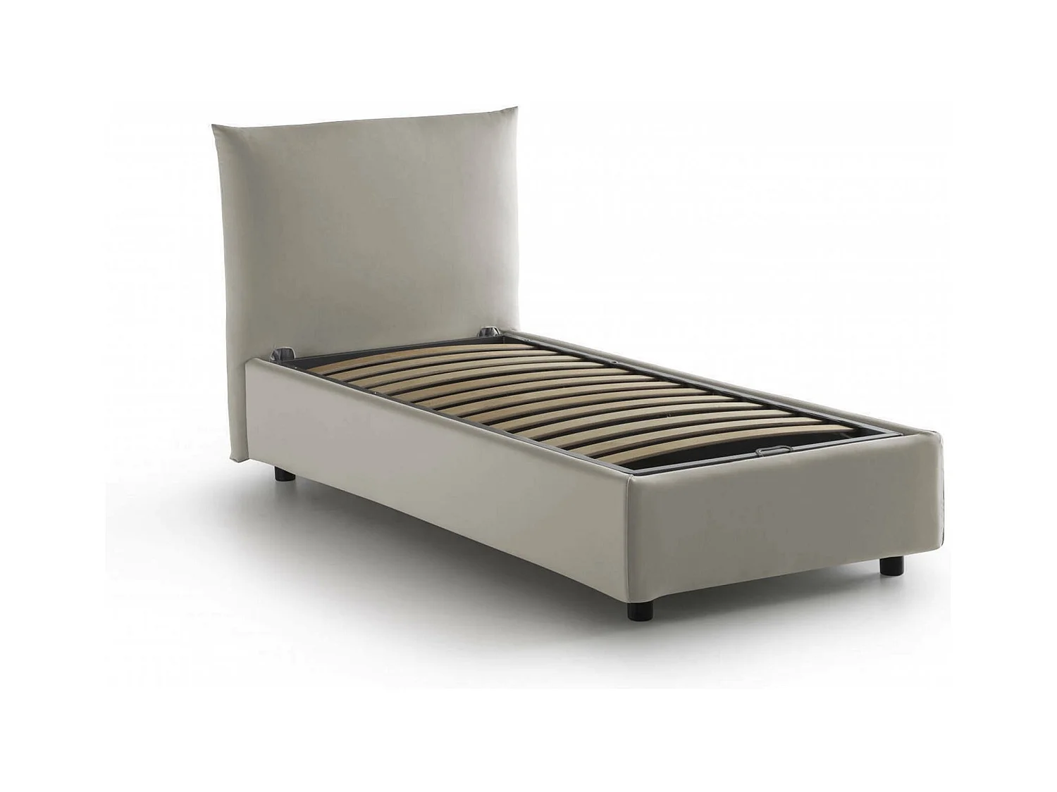 Lit simple Dguagn, Lit coffre avec revêtement en tissu, 100% Made in Italy, Ouverture latérale, adapté pour matelas 80x190 cm, Beige