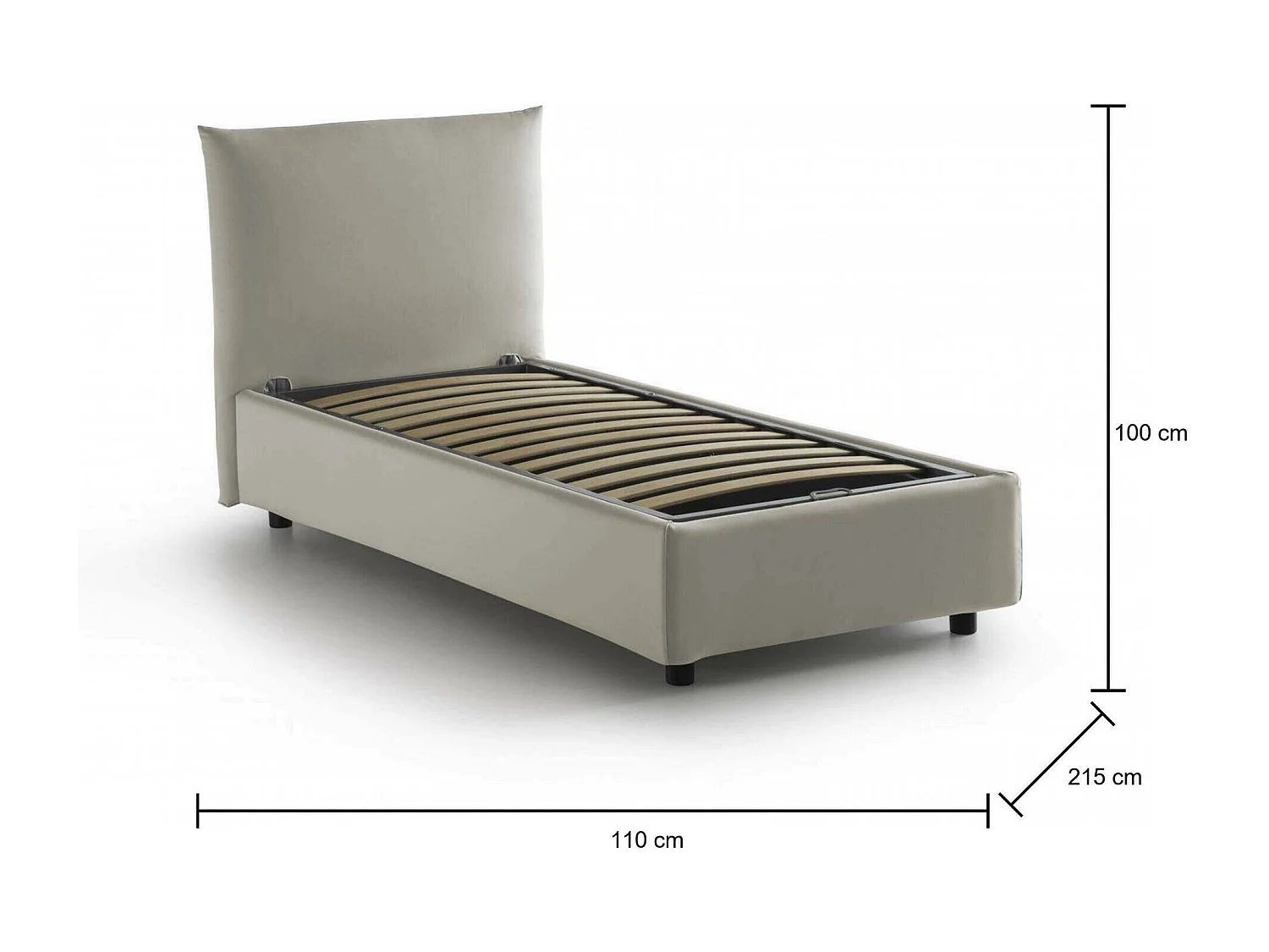 Dguagn eenpersoonsbed, Opbergbed met stoffen bekleding, 100% Made in Italy, Zijopening, geschikt voor matras 80x190 cm, Beige
