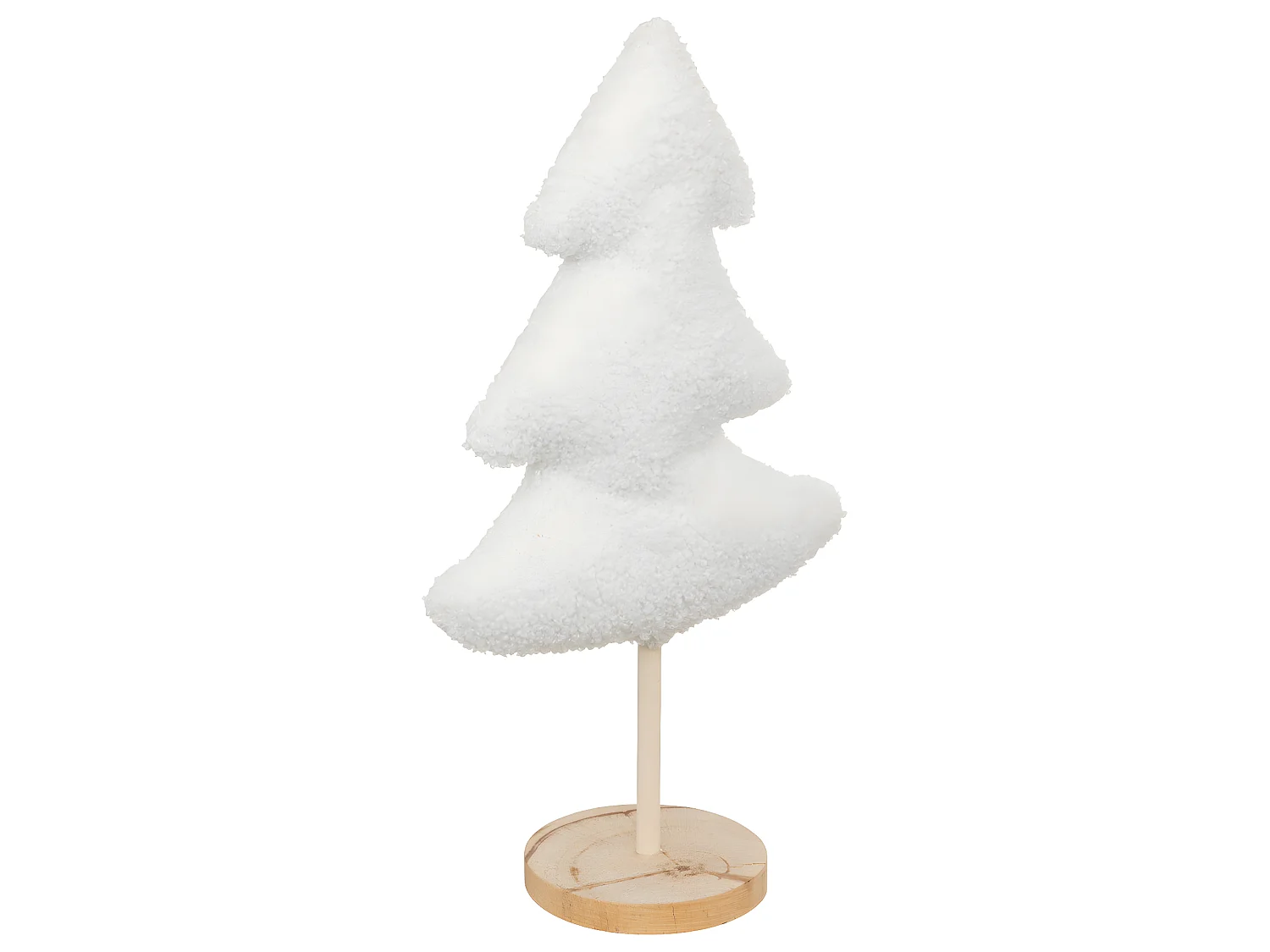 Déco de Noël Sapin en Bois et Tissu Blanc à bouclettes L 19 x H 35 cm