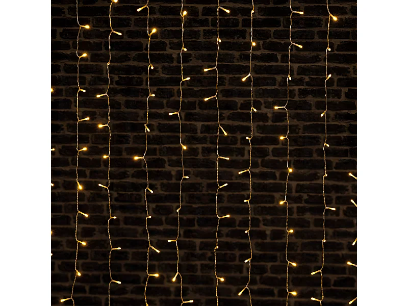 Rideau lumineux L 3 m  600 LED Blanc chaud 30 Tombées 8 jeux de lumière