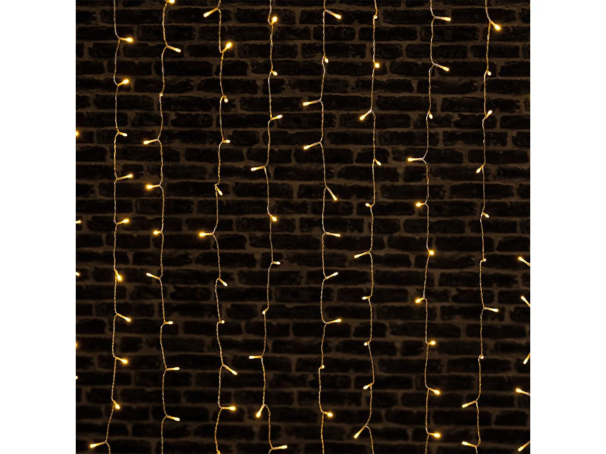 Rideau lumineux L 3 m  600 LED Blanc chaud 30 Tombées 8 jeux de lumière