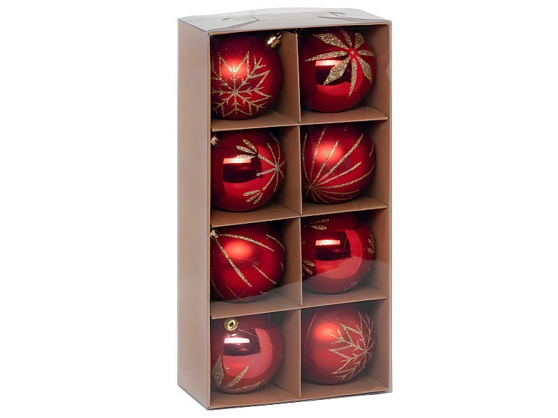 Déco de sapin Lot de 8 Boules de Noël D 8 cm - Rouge et Doré