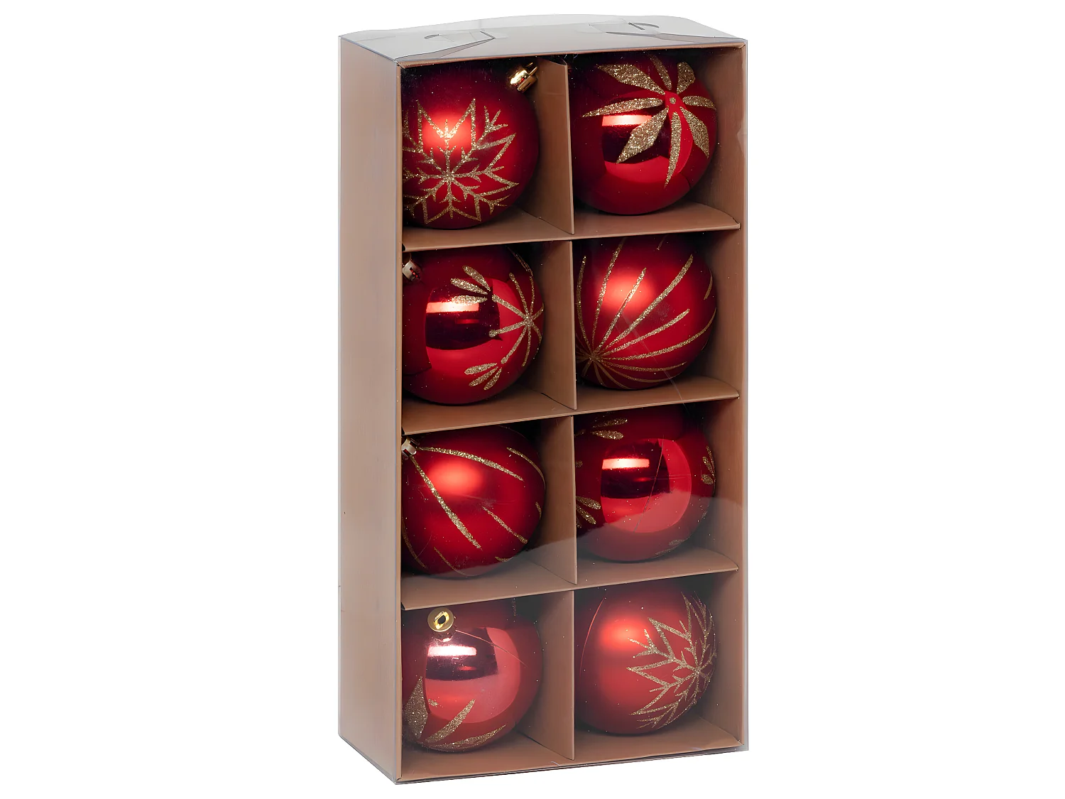 Déco de sapin Lot de 8 Boules de Noël D 8 cm - Rouge et Doré