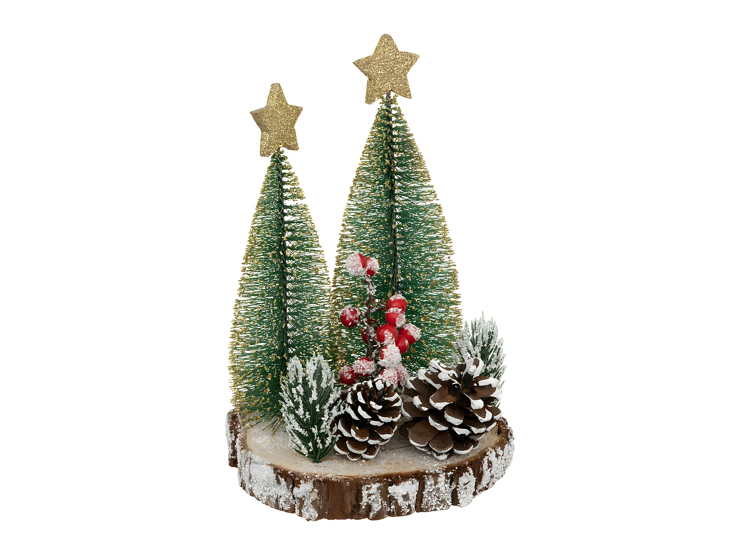 Déco de Noël Sapins sur rondin en Bois D 13 x H 20 cm