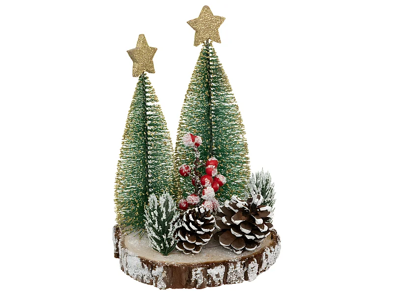 Déco de Noël Sapins sur rondin en Bois D 13 x H 20 cm