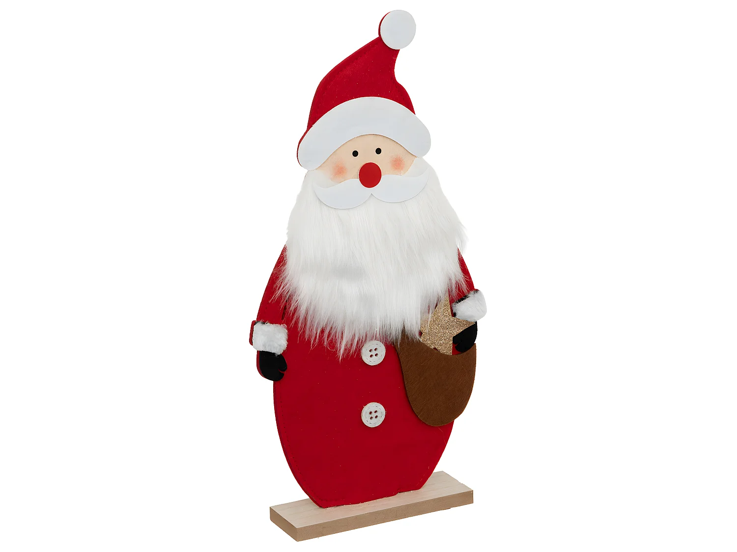 Père Noël traditionnel en feutrine et bois L 20 x H 40 cm