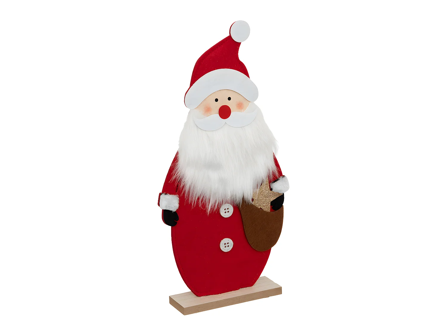 Père Noël traditionnel en feutrine et bois L 20 x H 40 cm