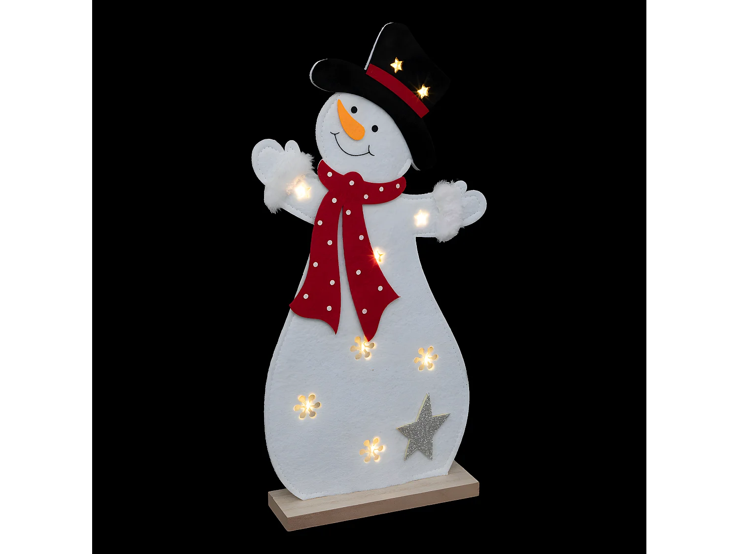 Déco lumineuse Bonhomme de Neige en feutrine 9 LED H 37 cm