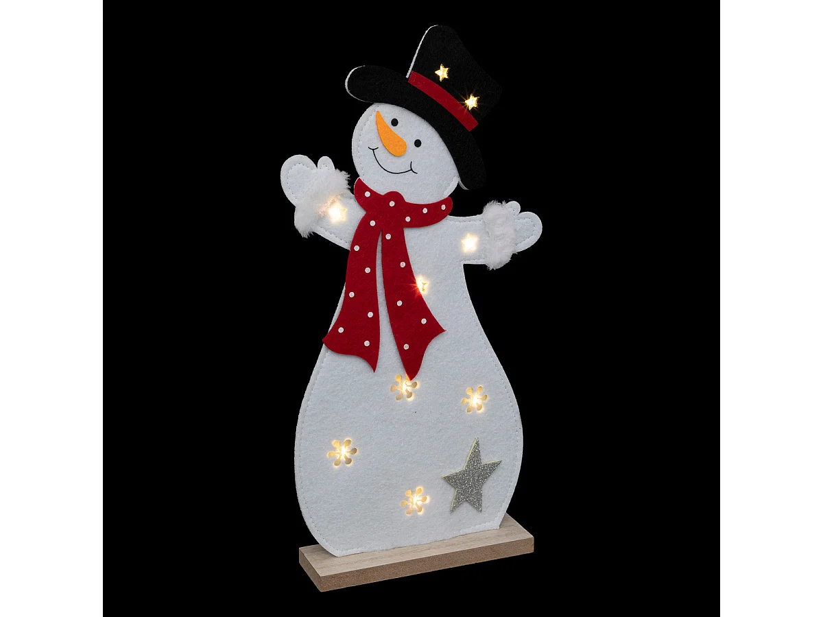 Déco lumineuse Bonhomme de Neige en feutrine 9 LED H 37 cm