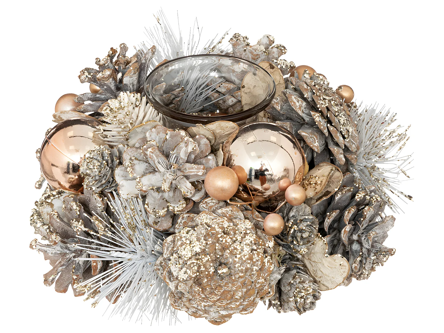 Bougeoir Centre de table en bois décoré Noël & Photophore en verre