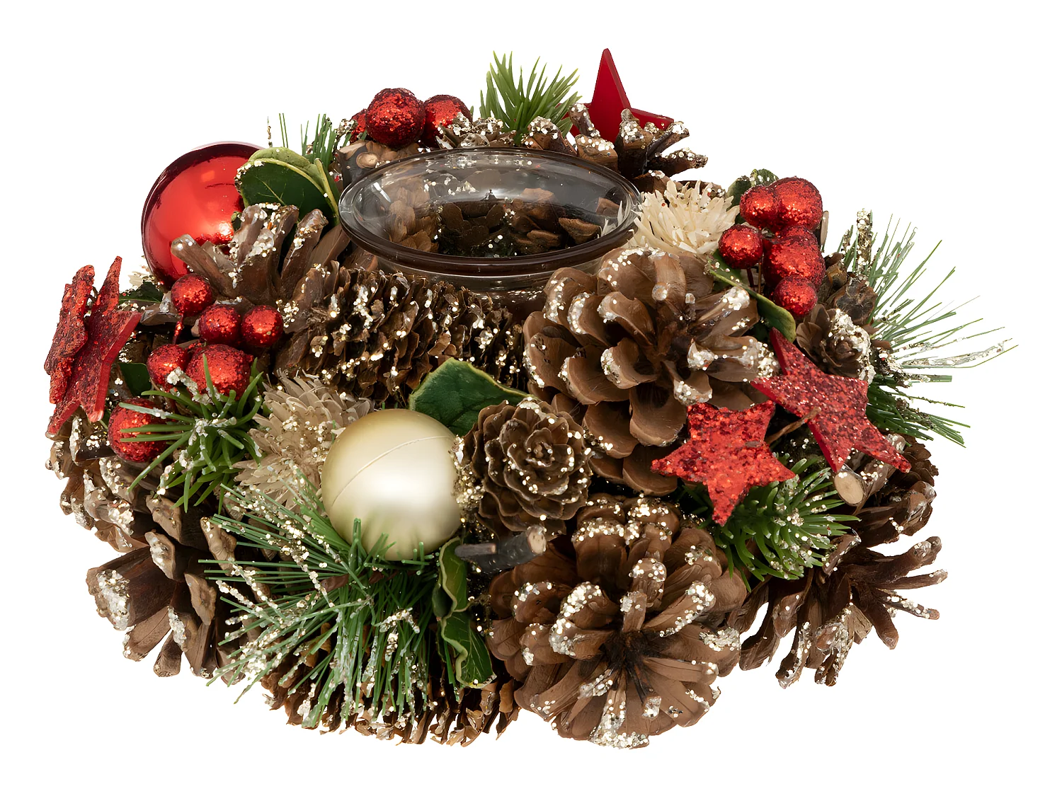 Bougeoir Centre de table en bois décoré Noël & Photophore en verre