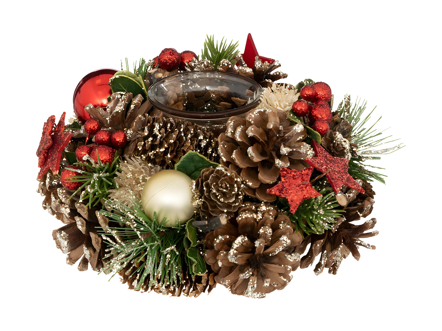 Bougeoir Centre de table en bois décoré Noël & Photophore en verre