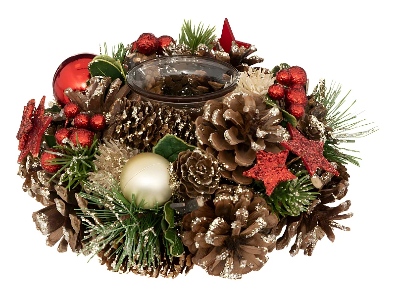 Bougeoir Centre de table en bois décoré Noël & Photophore en verre