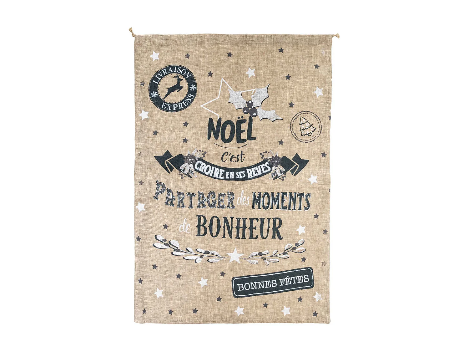 Grande Hotte de Noël en Jute Imprimée 50 x 70 cm