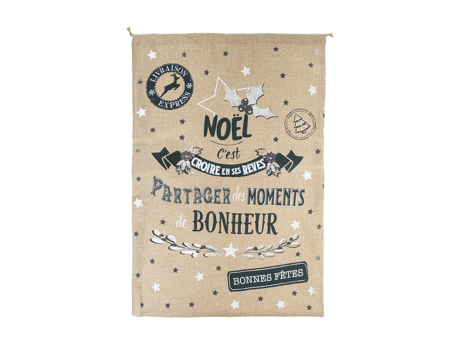 Grande Hotte de Noël en Jute Imprimée 50 x 70 cm