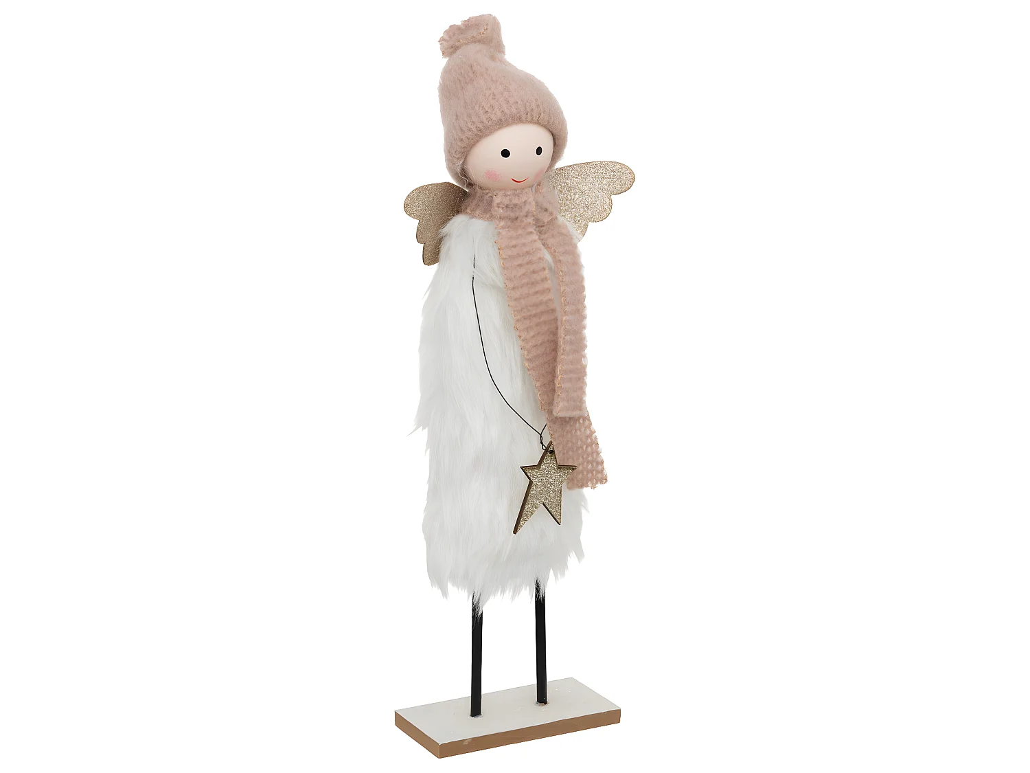 Déco de Noël Ange en textile avec Étoile en bois pailleté H 31 cm