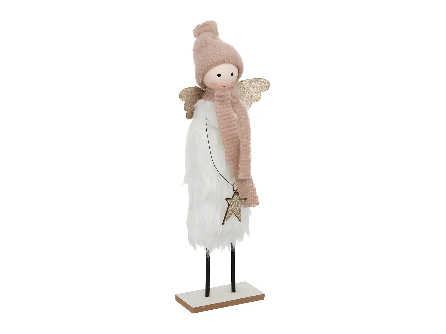 Déco de Noël Ange en textile avec Étoile en bois pailleté H 31 cm