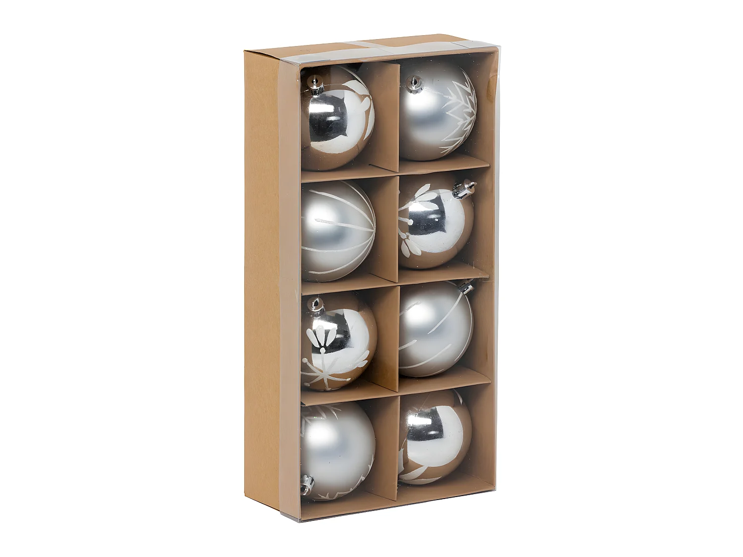 Déco de sapin Lot de 8 Boules de Noël D 8 cm - Argent et Blanc