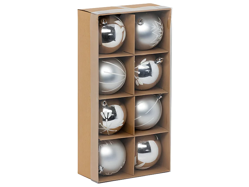 Déco de sapin Lot de 8 Boules de Noël D 8 cm - Argent et Blanc