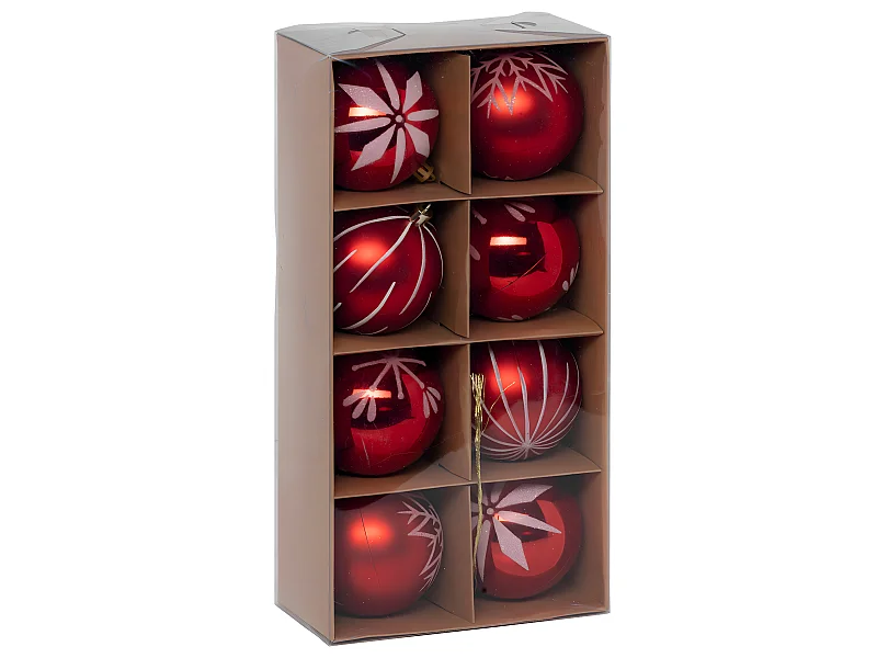 Déco de sapin Lot de 8 Boules de Noël D 8 cm - Rouge et Blanc