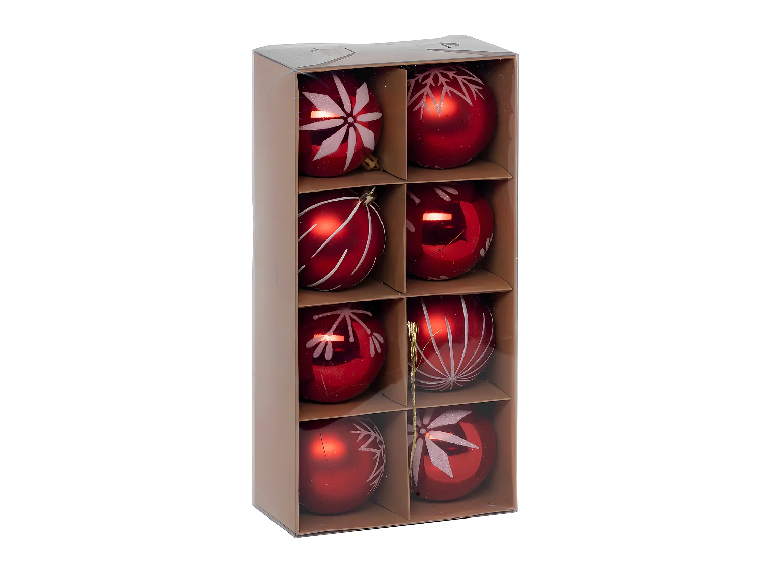 Déco de sapin Lot de 8 Boules de Noël D 8 cm - Rouge et Blanc