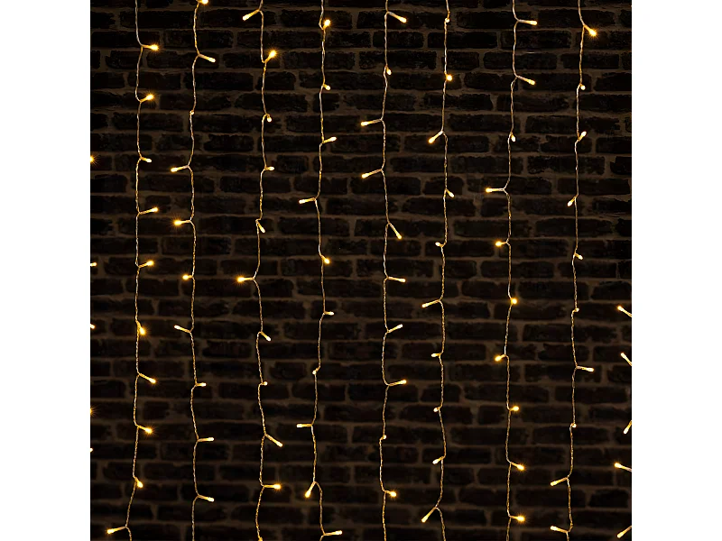 Rideau lumineux L 2 m 400 LED Blanc chaud 20 Tombées 8 jeux de lumière