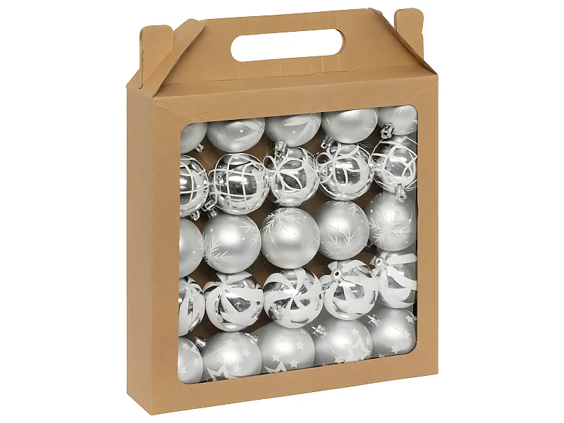 Déco de sapin Lot de 25 Boules de Noël D 6 cm - Argenté et Blanc