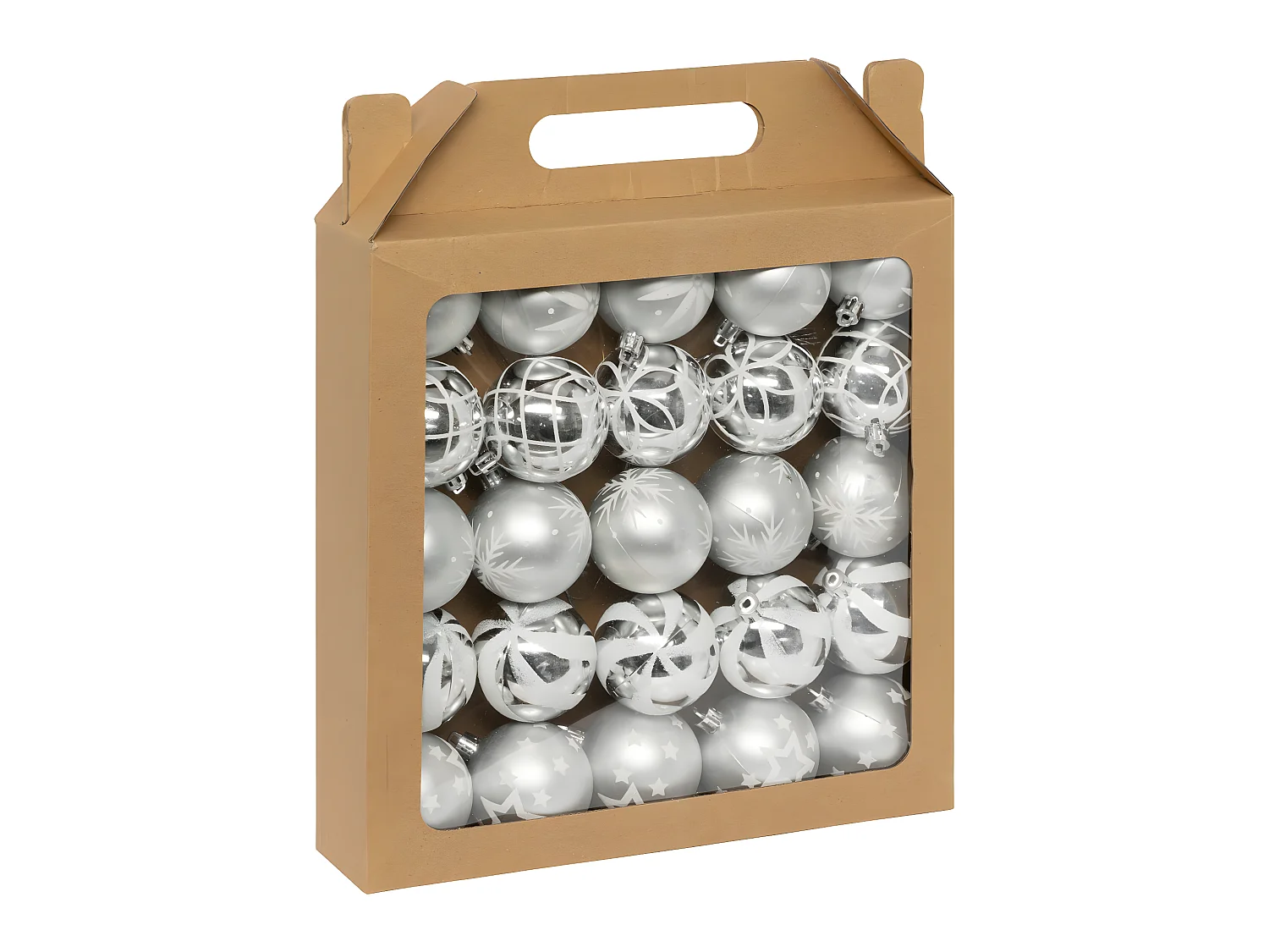 Déco de sapin Lot de 25 Boules de Noël D 6 cm - Argenté et Blanc