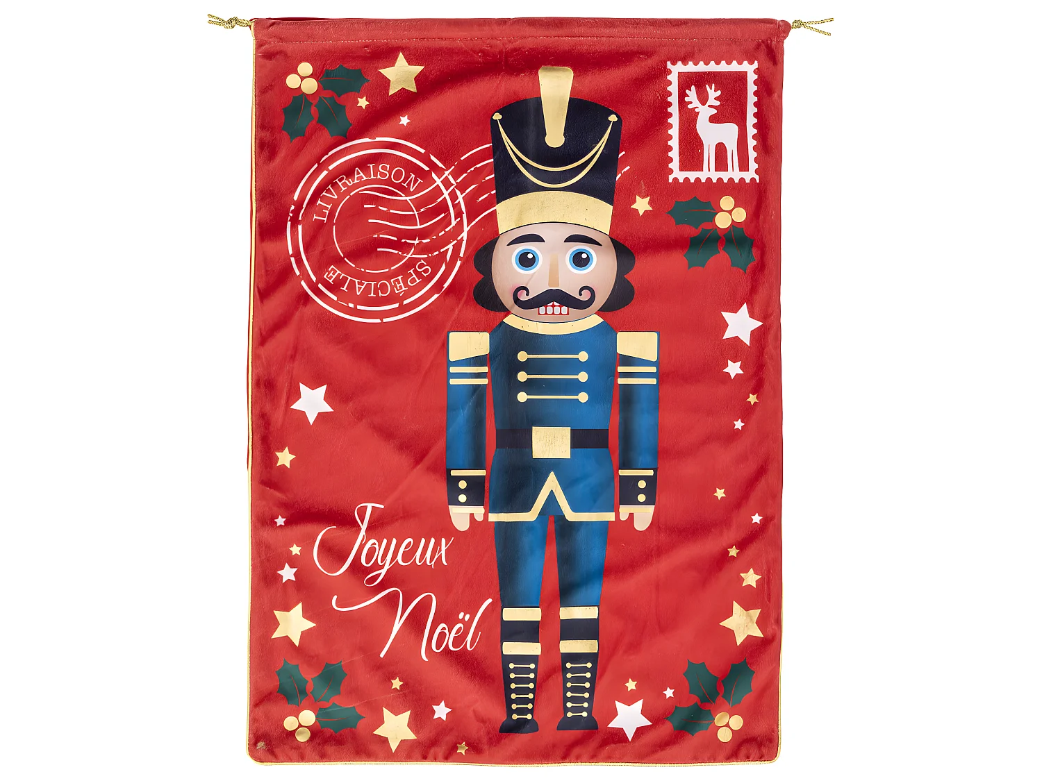 Grande Hotte en velours rouge imprimée Casse-Noisette 50 x 70 cm