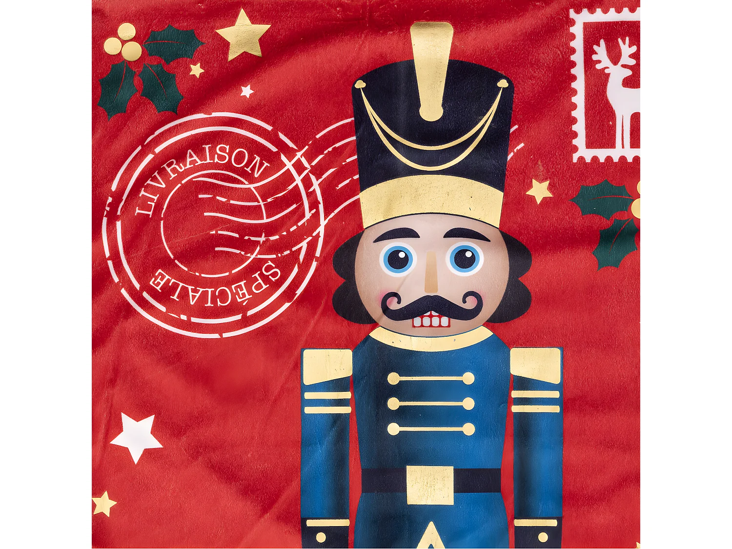 Grande Hotte en velours rouge imprimée Casse-Noisette 50 x 70 cm