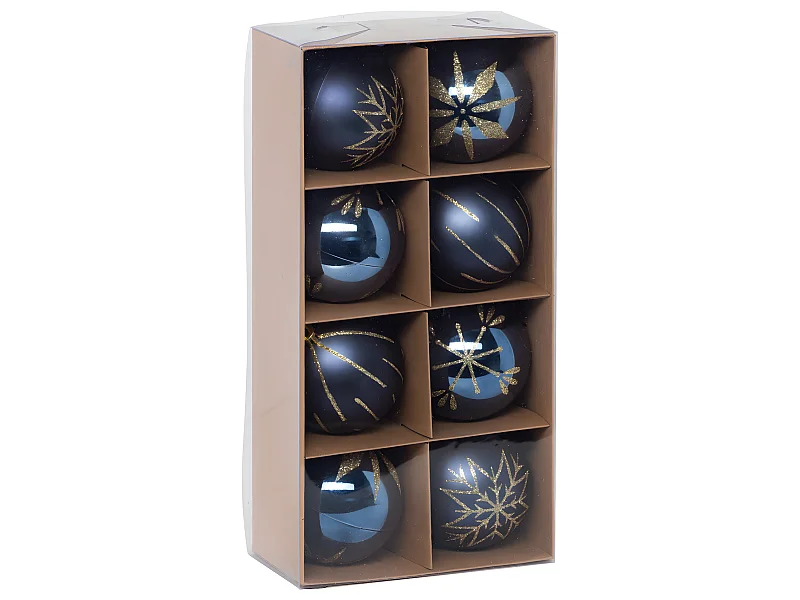 Déco de sapin Lot de 8 Boules de Noël D 8 cm - Bleu et Doré