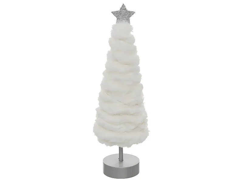 Déco de Noël Sapin lumineux 20 LED en fourrure blanche H 38 cm