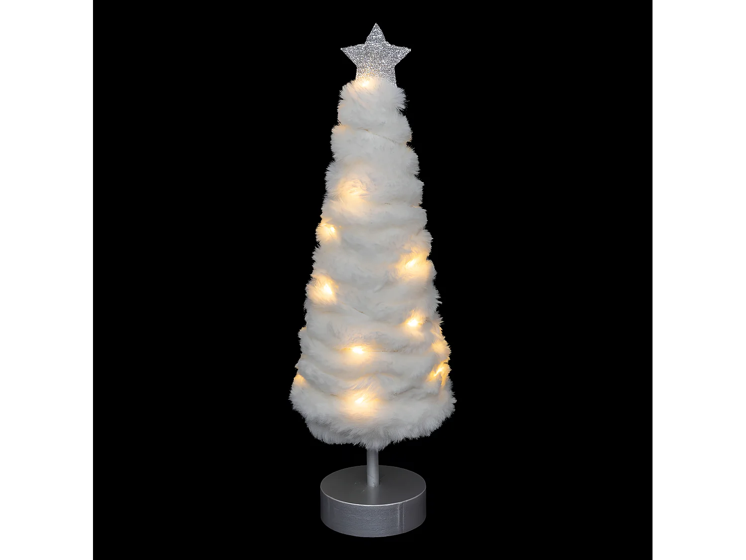 Déco de Noël Sapin lumineux 20 LED en fourrure blanche H 38 cm