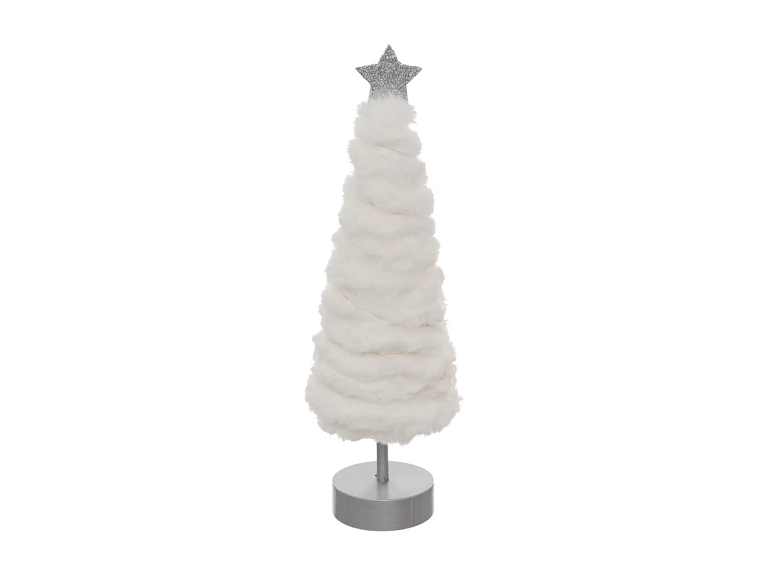Déco de Noël Sapin lumineux 20 LED en fourrure blanche H 38 cm