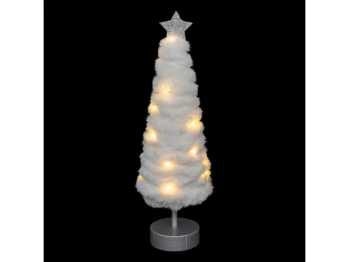 Déco de Noël Sapin lumineux 20 LED en fourrure blanche H 38 cm
