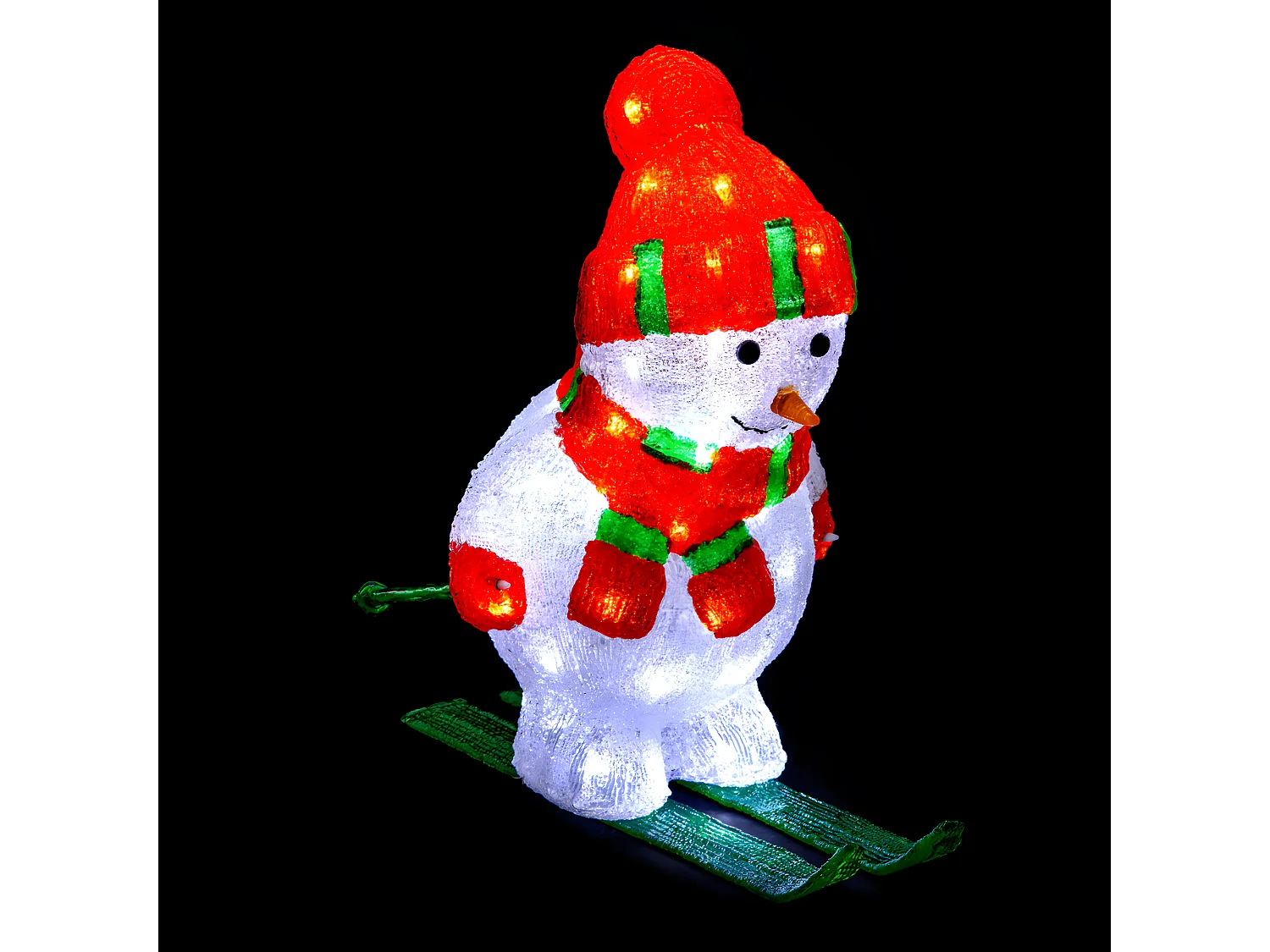 Déco lumineuse Bonhomme de neige sur Ski 60 LED Blanc froid H 44.8 cm