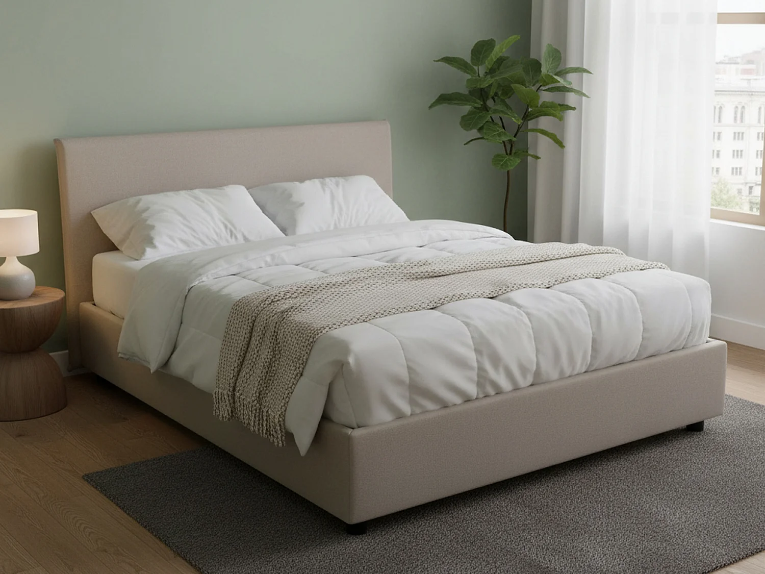 Lit double Dangel, Lit coffre avec revêtement en tissu, 100% Made in Italy, Ouverture frontale, adapté pour matelas 160x200 cm, Taupe