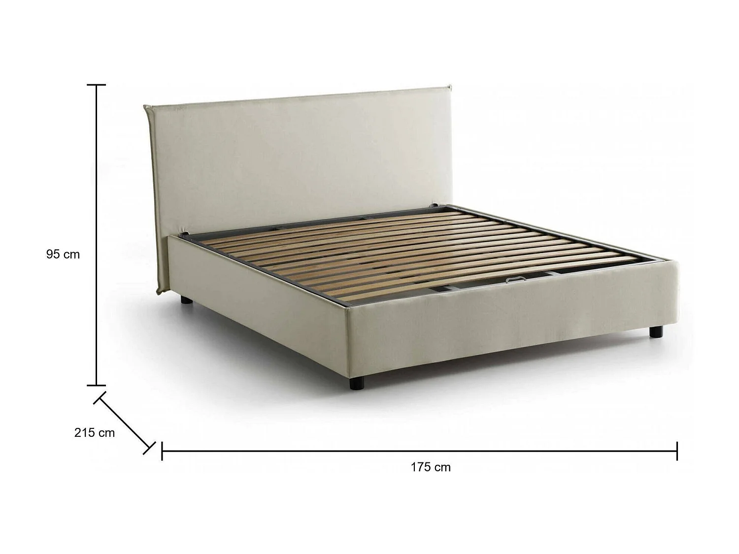 Cama de casal Dangel, Cama de armazenamento com forro de tecido, 100% Fabricado na Itália, Abertura frontal, adequada para colchão 160x200 cm, Bege