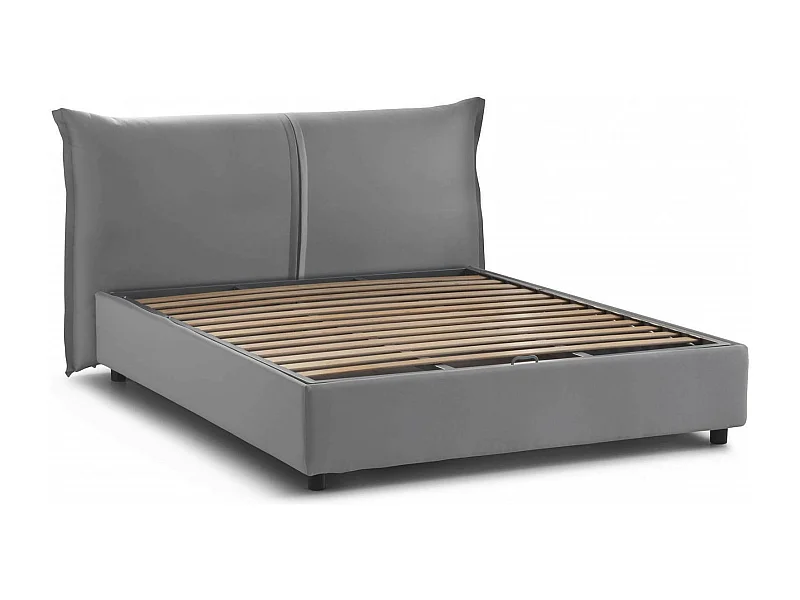 Lit double Darabon, Lit coffre avec revêtement en tissu, 100% Made in Italy, Ouverture frontale, adapté pour matelas 160x190 cm, Gris