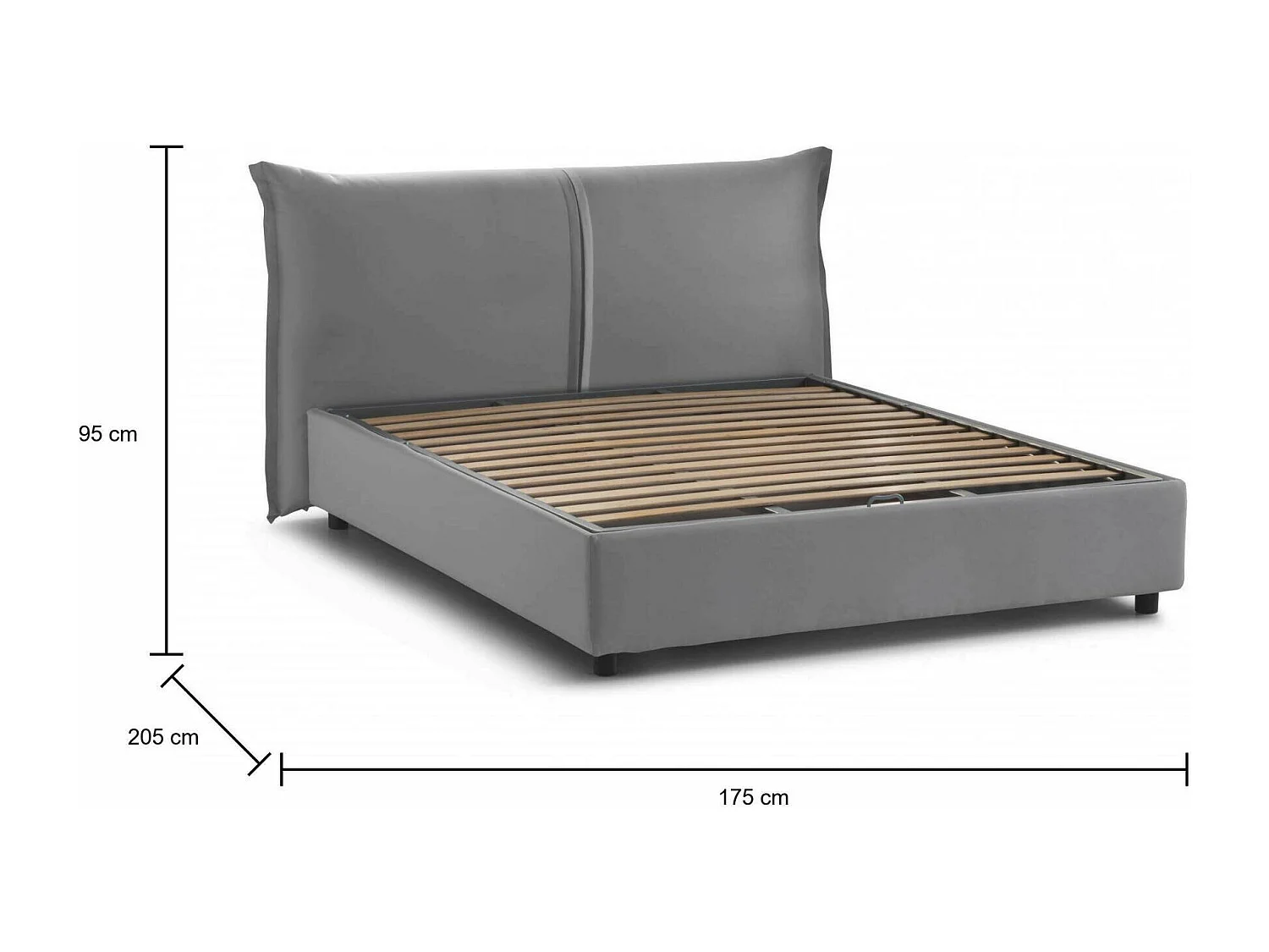 Cama matrimonial Darabon, Cama contenedor con revestimiento de tela, 100% Made in Italy, Apertura frontal, adecuado para colchón Cm 160x190, Gris