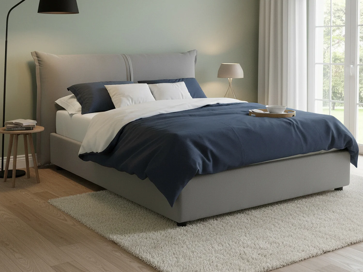 Letto Matrimoniale Alabaster, Sfoderabile Made in Italy, 175x205 cm Grigio