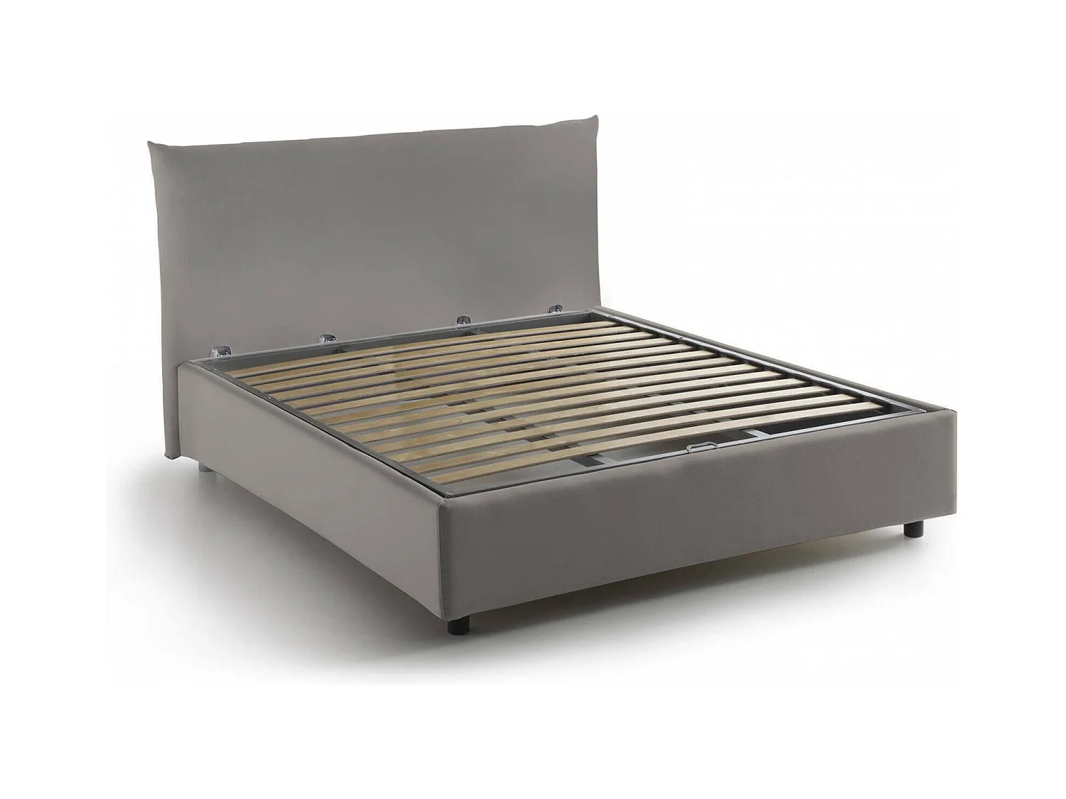 Lit double Dlevant, lit coffre avec revêtement en tissu, 100% Made in Italy, ouverture frontale, adapté pour matelas 120x190 cm, gris tourterelle