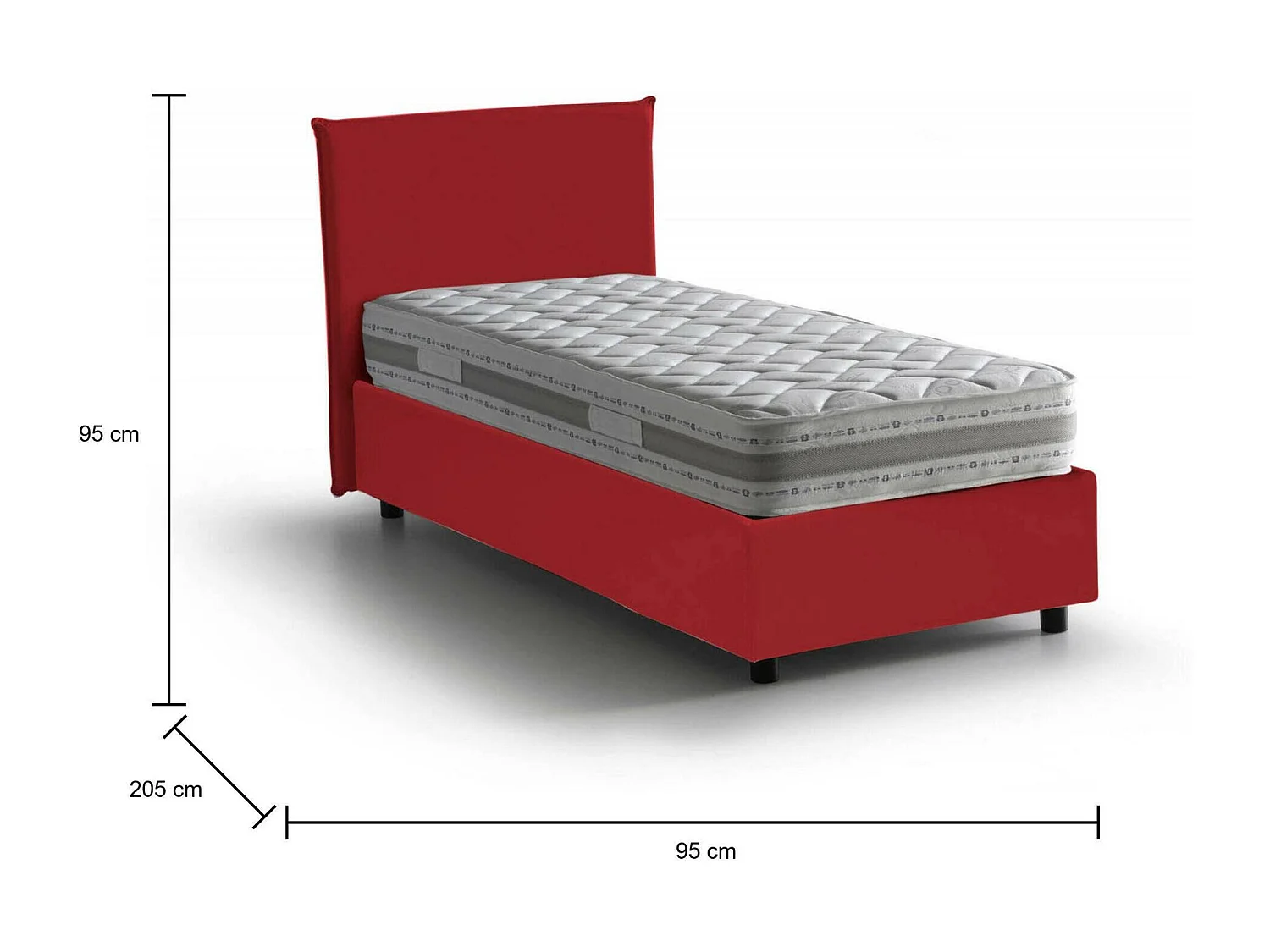 Einzelbett Daquin, Containerbett mit Stoffbespannung, 100% Made in Italy, Frontöffnung, inklusive Matratze Cm 80x190, Rot
